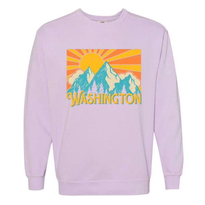 Vintage Retro Washington Sunshine Mountains Garment-Dyed Sweatshirt