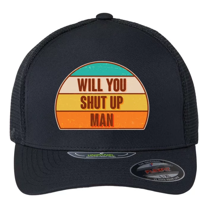 Vintage Retro Will You Shut Up Man Biden Vs Trump Debate Flexfit Unipanel Trucker Cap