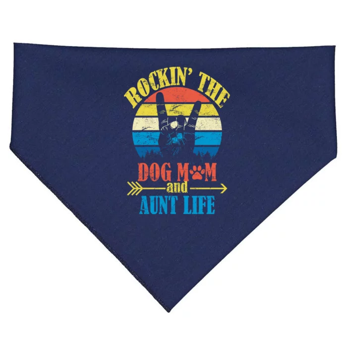 Vintage Rockin The Dog Mom And Aunt Life USA-Made Doggie Bandana