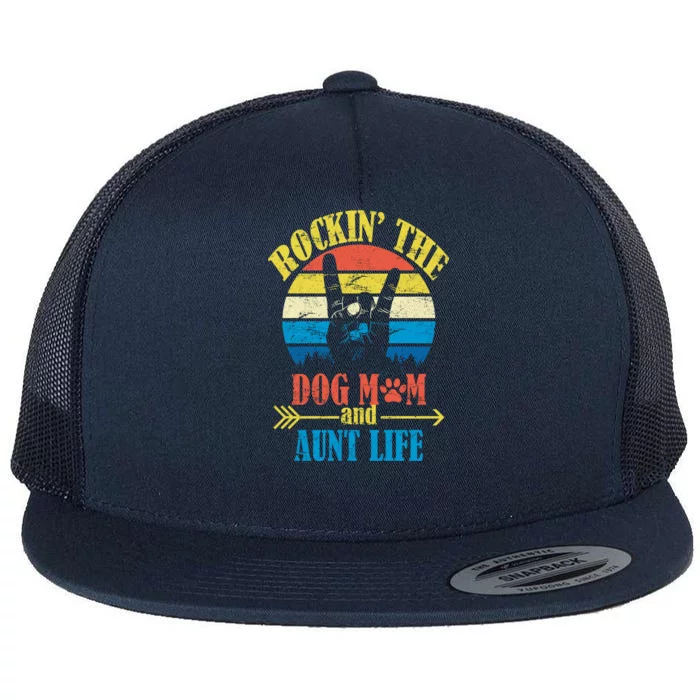 Vintage Rockin The Dog Mom And Aunt Life Flat Bill Trucker Hat