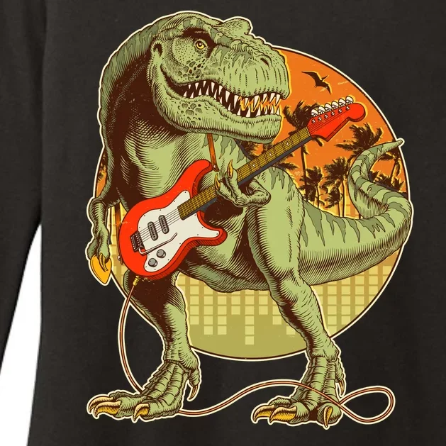 Vintage Rocking Guitar T-Rex Dinosaur Womens CVC Long Sleeve Shirt