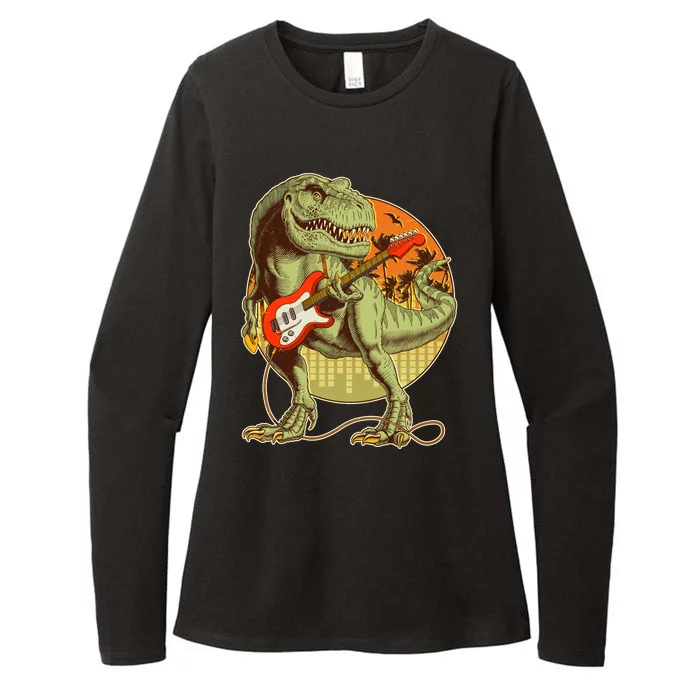 Vintage Rocking Guitar T-Rex Dinosaur Womens CVC Long Sleeve Shirt