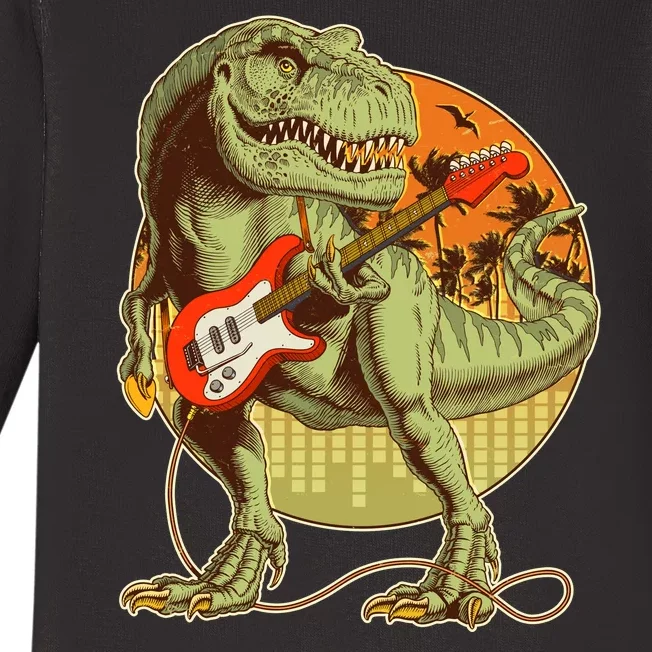 Vintage Rocking Guitar T-Rex Dinosaur Baby Long Sleeve Bodysuit