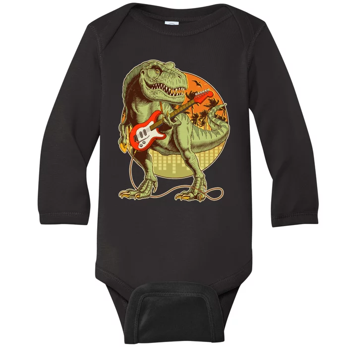 Vintage Rocking Guitar T-Rex Dinosaur Baby Long Sleeve Bodysuit