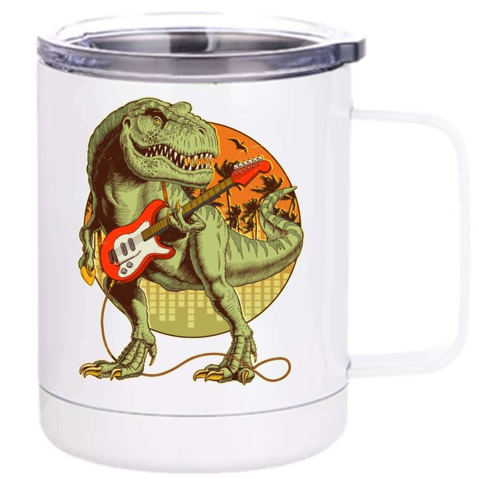 Vintage Rocking Guitar T-Rex Dinosaur Front & Back 12oz Stainless Steel Tumbler Cup