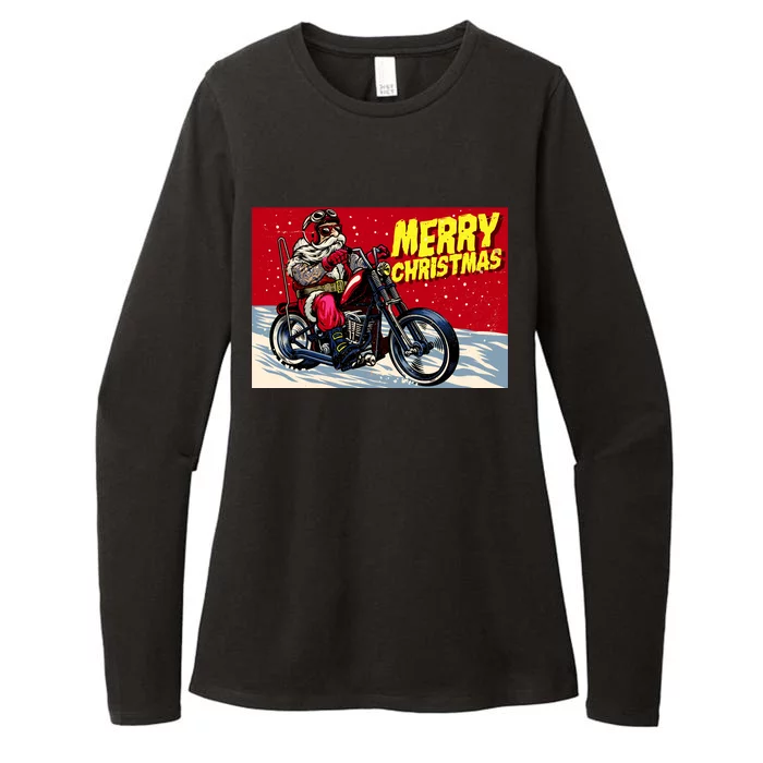 Vintage Santa Biker Riding Chopper Womens CVC Long Sleeve Shirt