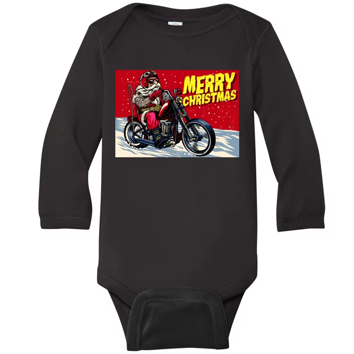 Vintage Santa Biker Riding Chopper Baby Long Sleeve Bodysuit