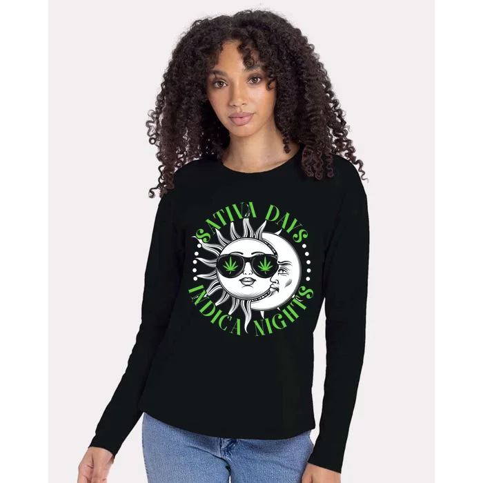 Vintage Sativa Days Indica Nights Sun And Moon Womens Cotton Relaxed Long Sleeve T-Shirt