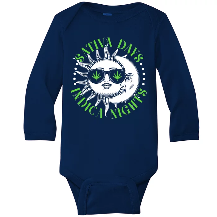 Vintage Sativa Days Indica Nights Sun And Moon Baby Long Sleeve Bodysuit