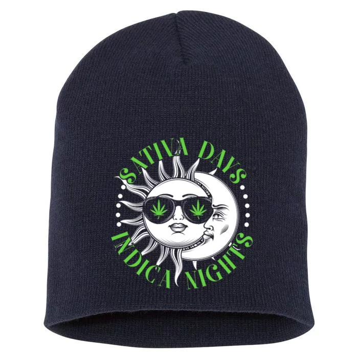 Vintage Sativa Days Indica Nights Sun And Moon Short Acrylic Beanie