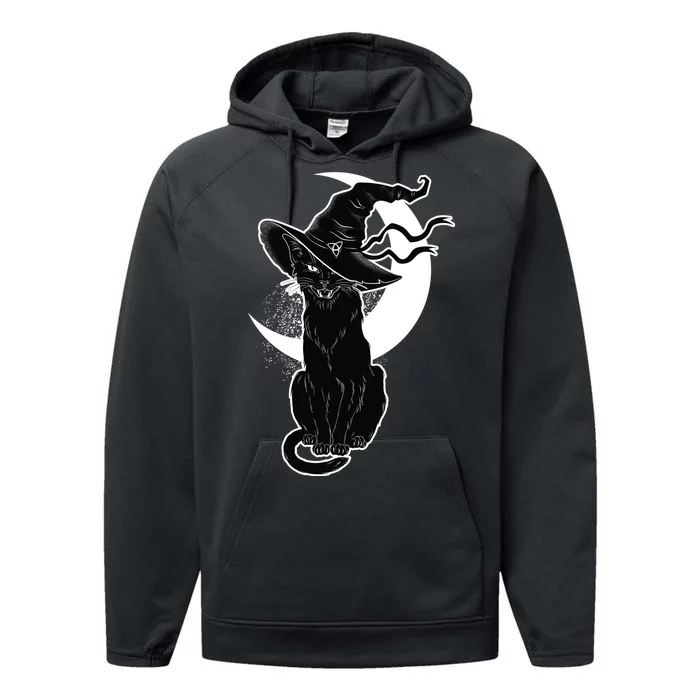 Vintage Scary Halloween Black Cat Moon Witch Performance Fleece Hoodie