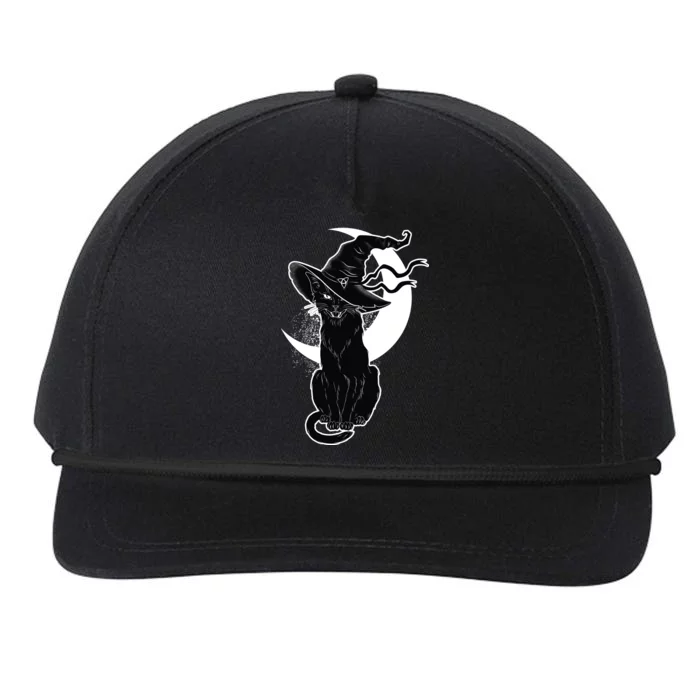 Vintage Scary Halloween Black Cat Moon Witch Snapback Five-Panel Rope Hat