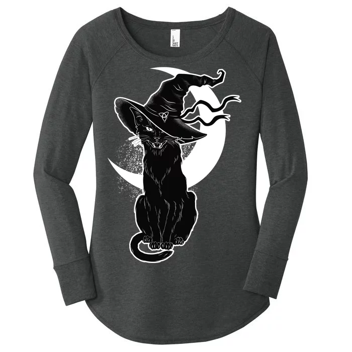 Vintage Scary Halloween Black Cat Moon Witch Women's Perfect Tri Tunic Long Sleeve Shirt