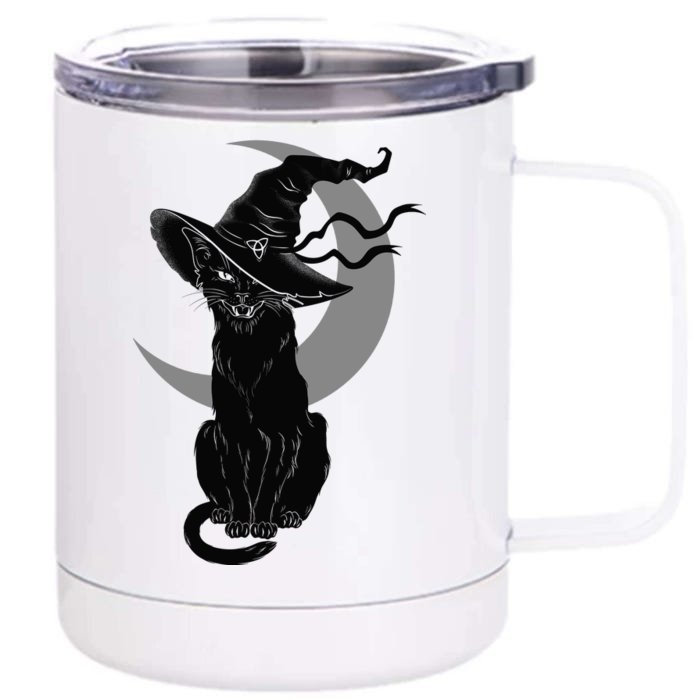 Vintage Scary Halloween Black Cat Moon Witch Front & Back 12oz Stainless Steel Tumbler Cup