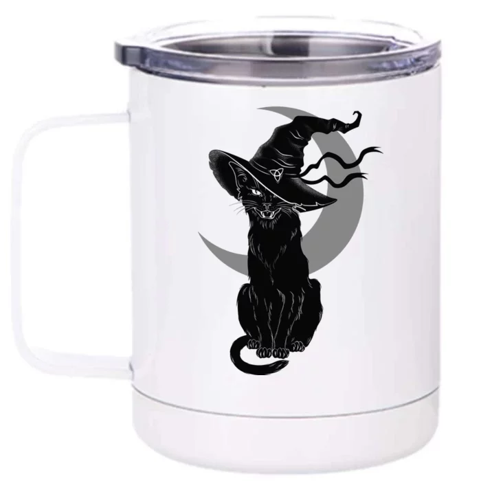 Vintage Scary Halloween Black Cat Moon Witch Front & Back 12oz Stainless Steel Tumbler Cup