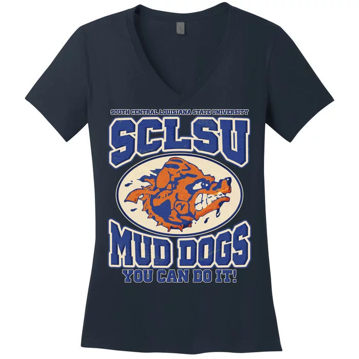 Vintage SCLSU Mud Dogs Classic Football Women's V-Neck T-Shirt