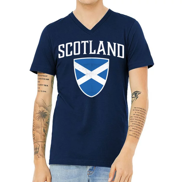 Vintage Scotland Flag Crest Shield V-Neck T-Shirt