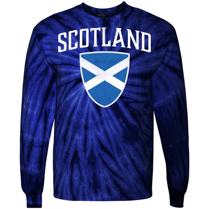 Vintage Scotland Flag Crest Shield Tie-Dye Long Sleeve Shirt