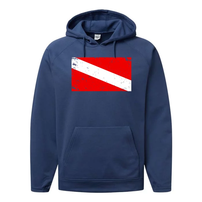 Vintage Scuba Diver Flag Performance Fleece Hoodie