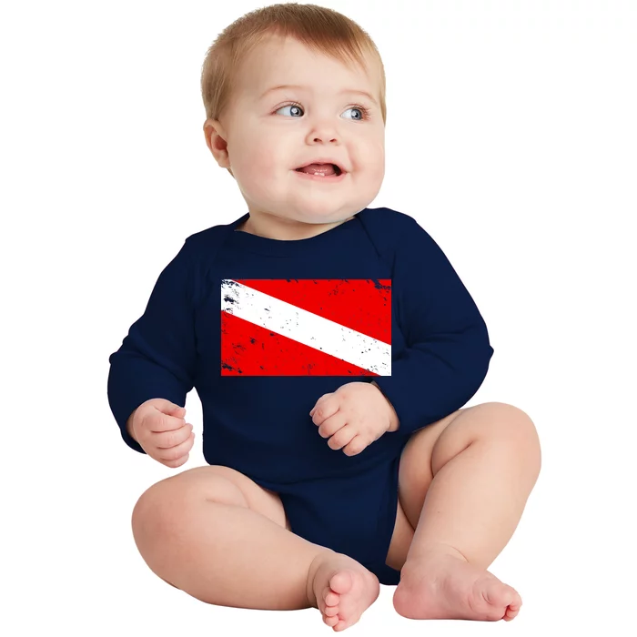 Vintage Scuba Diver Flag Baby Long Sleeve Bodysuit