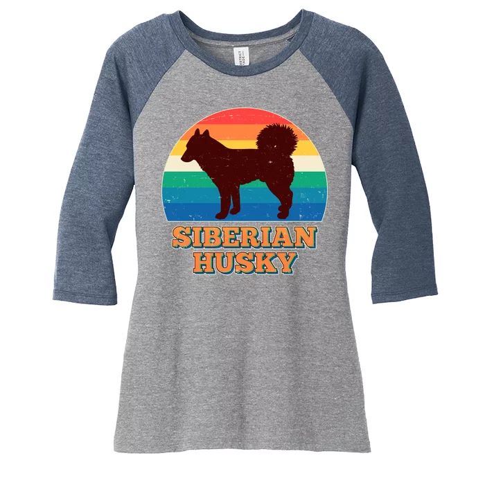 Vintage Siberian Husky Women's Tri-Blend 3/4-Sleeve Raglan Shirt