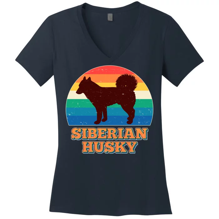 Vintage Siberian Husky Women's V-Neck T-Shirt