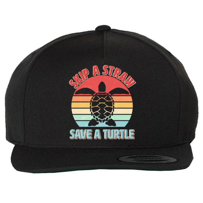 Vintage Skip A Straw Save A Turtle Wool Snapback Cap