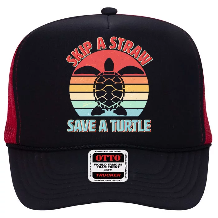 Vintage Skip A Straw Save A Turtle High Crown Mesh Trucker Hat