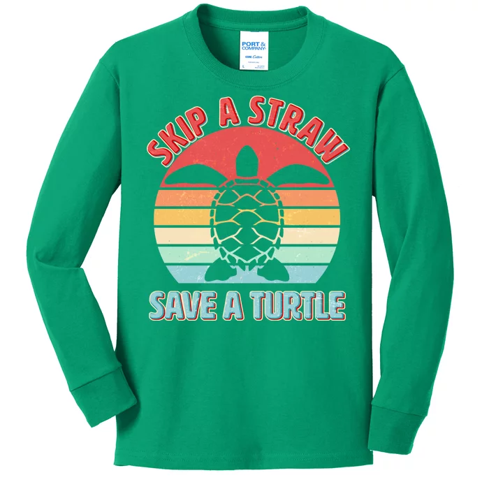 Vintage Skip A Straw Save A Turtle Kids Long Sleeve Shirt