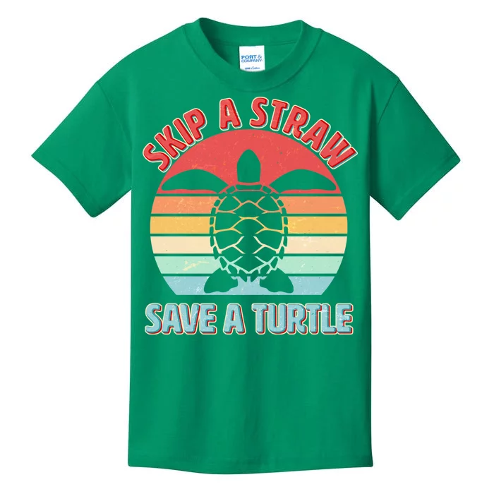 Vintage Skip A Straw Save A Turtle Kids T-Shirt