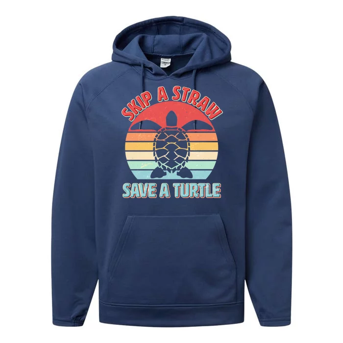 Vintage Skip A Straw Save A Turtle Performance Fleece Hoodie