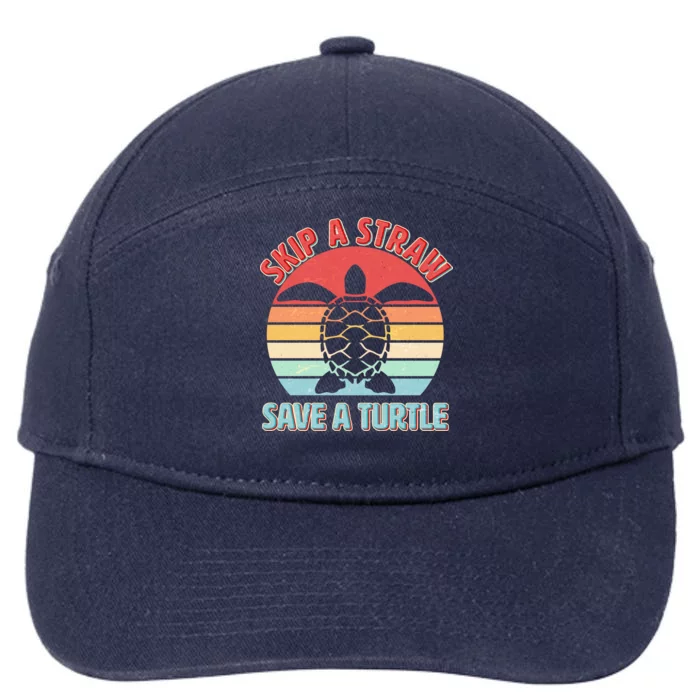 Vintage Skip A Straw Save A Turtle 7-Panel Snapback Hat