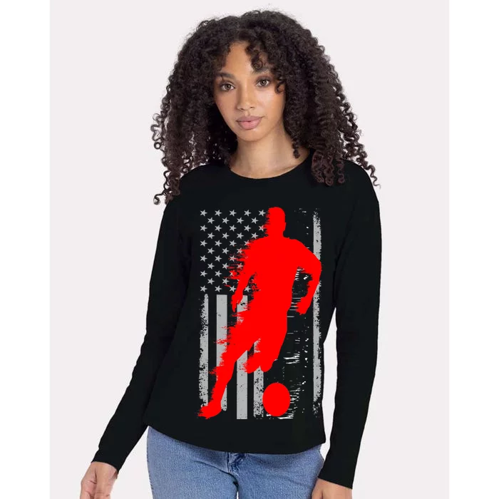 Vintage Soccer American Flag USA Womens Cotton Relaxed Long Sleeve T-Shirt