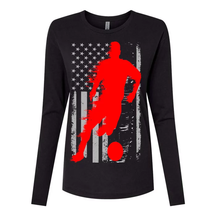 Vintage Soccer American Flag USA Womens Cotton Relaxed Long Sleeve T-Shirt