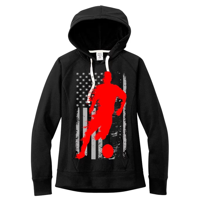 Vintage Soccer American Flag USA Women's Fleece Hoodie