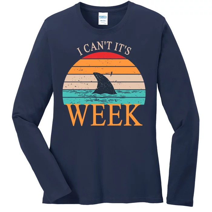 Vintage Sorry I Can't It's Week Funny Shark Ladies Long Sleeve Shirt