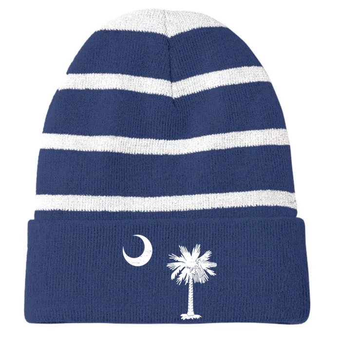 Vintage South Carolina Flag Palmetto Moon Striped Beanie with Solid Band