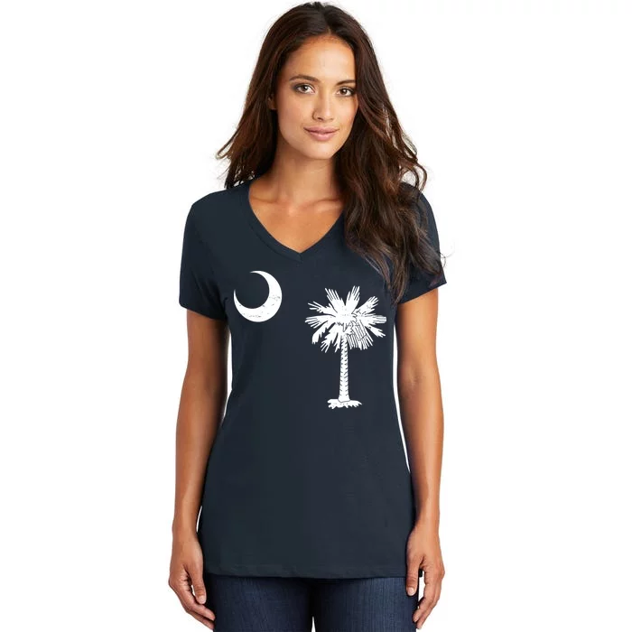 Vintage South Carolina Flag Palmetto Moon Women's V-Neck T-Shirt