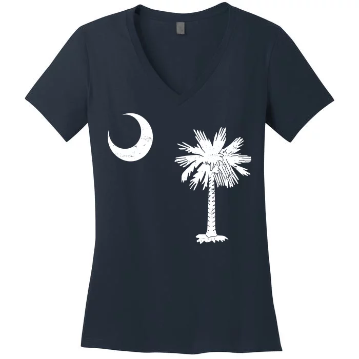 Vintage South Carolina Flag Palmetto Moon Women's V-Neck T-Shirt