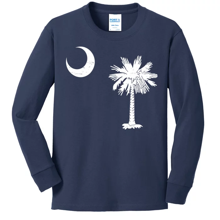 Vintage South Carolina Flag Palmetto Moon Kids Long Sleeve Shirt