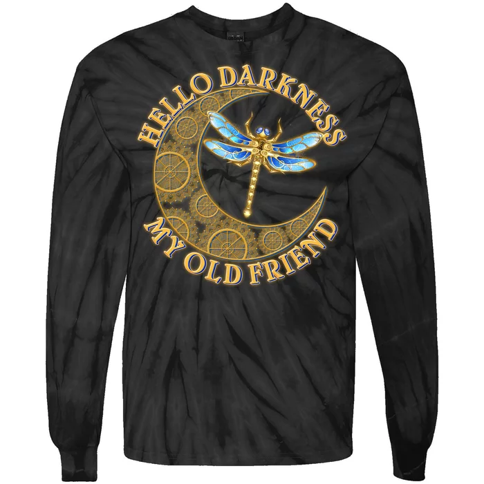 Vintage Steampunk Dragonfly Moon Hello Darkness My Old Friend Tie-Dye Long Sleeve Shirt