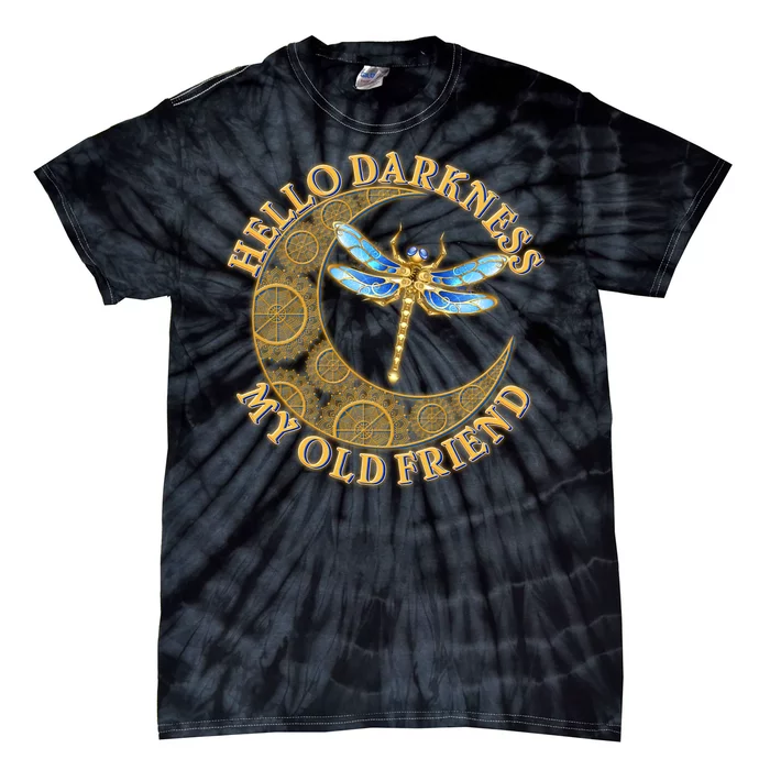 Vintage Steampunk Dragonfly Moon Hello Darkness My Old Friend Tie-Dye T-Shirt