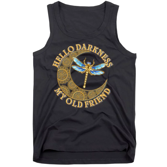 Vintage Steampunk Dragonfly Moon Hello Darkness My Old Friend Tank Top