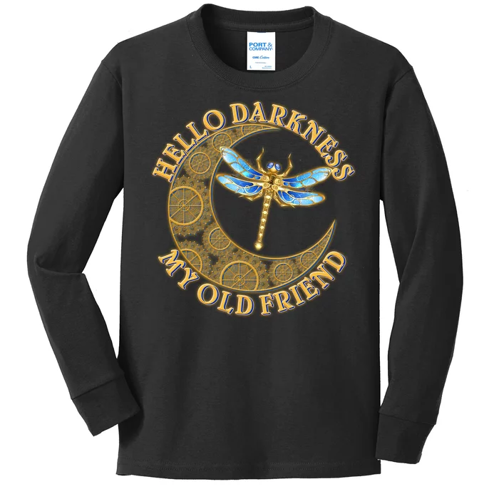 Vintage Steampunk Dragonfly Moon Hello Darkness My Old Friend Kids Long Sleeve Shirt