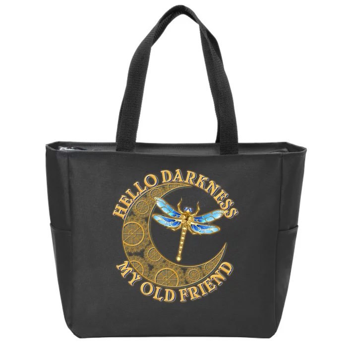 Vintage Steampunk Dragonfly Moon Hello Darkness My Old Friend Zip Tote Bag