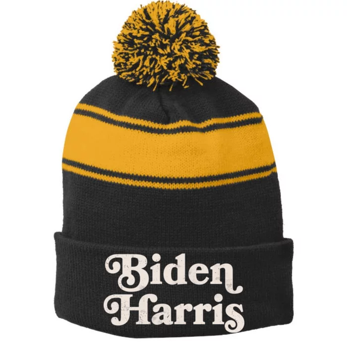 Vintage Styled Biden Harris Logo Stripe Pom Pom Beanie