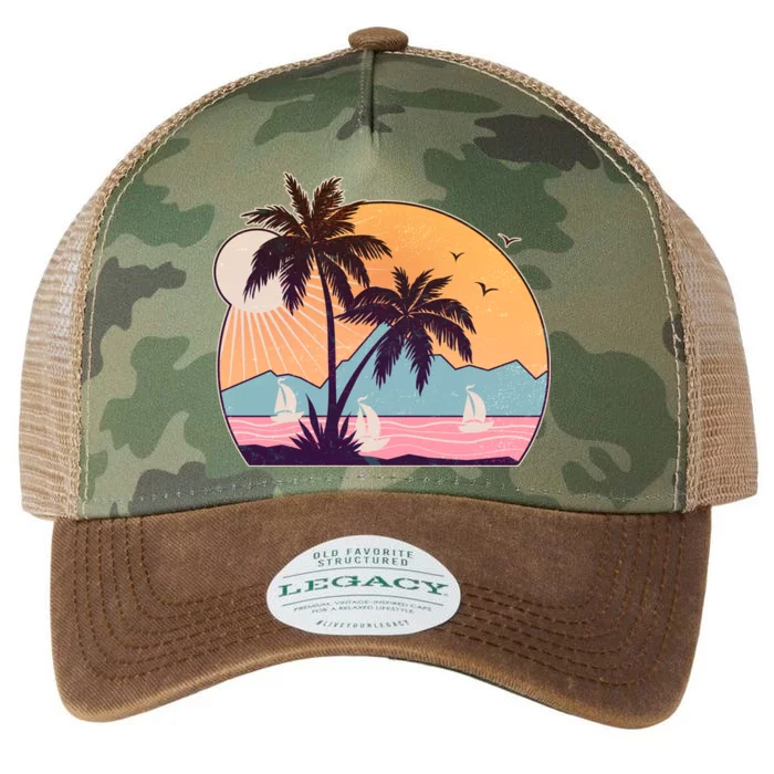 Vintage Summer Beach Emblem Legacy Tie Dye Trucker Hat