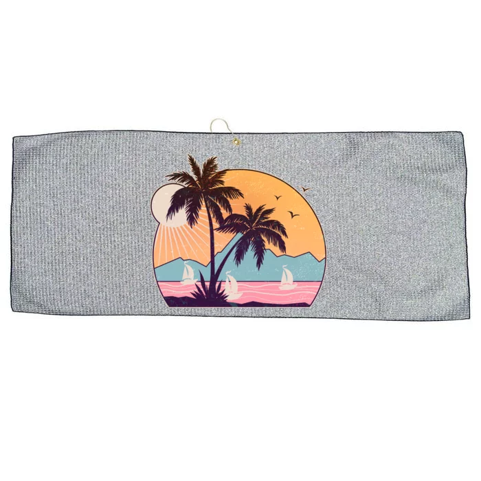 Vintage Summer Beach Emblem Large Microfiber Waffle Golf Towel