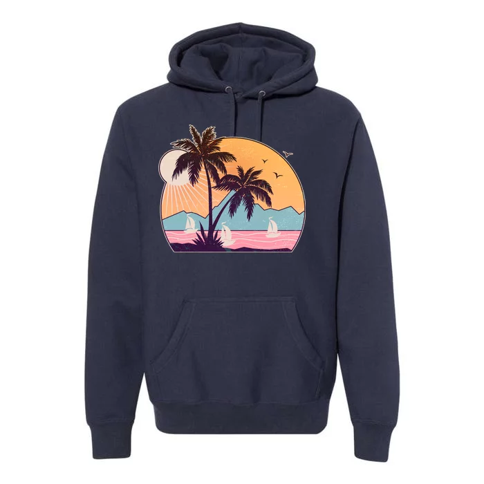 Vintage Summer Beach Emblem Premium Hoodie