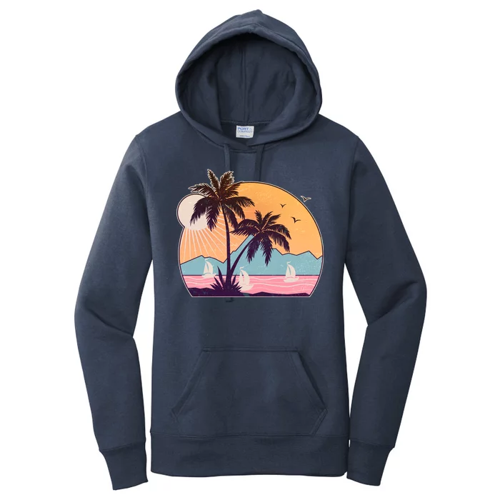 Vintage Summer Beach Emblem Women's Pullover Hoodie